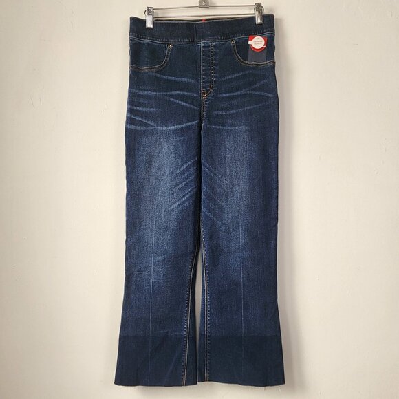 NWT Spanx Cropped Flair Denim Raw Hem High Rise Stretch Dark Wash Jeans 20231R - Picture 2 of 14